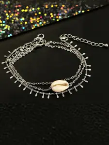 OOMPH Set Of 2 Silver- Bohemian Retro Shell Fashion Plated Anklets