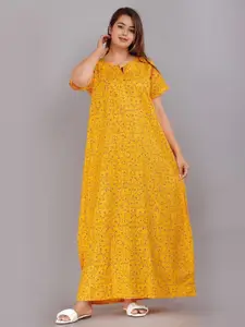 JVSP FASHION Yellow Printed Maxi Nightdress