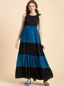 PURSHOTTAM WALA Colourblocked Tiered Fit & Flare Dress