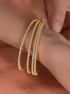 RATNAVALI JEWELS Set Of 4 Gold Plated American Diamond Studded Bangles