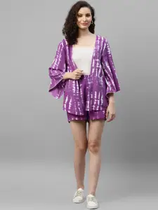 DEEBACO Printed Front Open Shrug With Shorts Co-Ords
