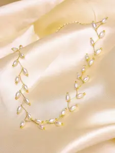 Ayesha Leaf Pattern Pearl-Studded Necklace