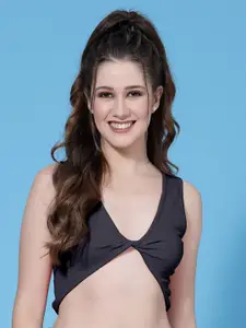 Oomph! Self Design Sleeveless Fitted Crop Top