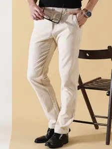 Thomas Scott Men Textured Smart Slim Fit Easy Wash Corduroy Chinos Trousers