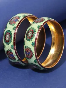 OOMPH Set Of 2 Peacock & Floral Design Bangles