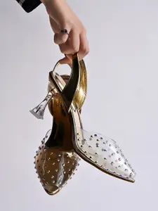 Shoetopia Embellished Peep Toe Slim Heels