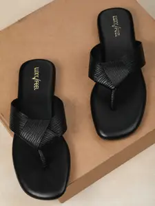 Luxyfeel Textured Open Toe Flats