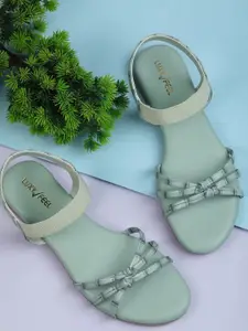 Luxyfeel Textured Open Toe Flats With Backstrap