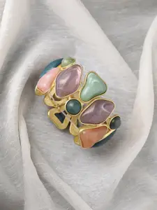 SOHI Gold-Plated Artificial Stones Studded Kada Bracelet