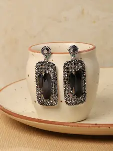SOHI Silver-Plated Geometric Artificial Stones Studded Earrings