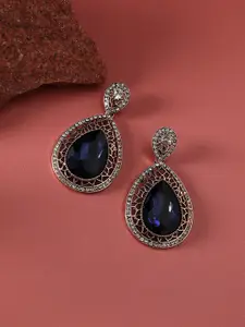 SOHI Gold-Plated Artificial Stones Studded Teardrop Shaped Earrings