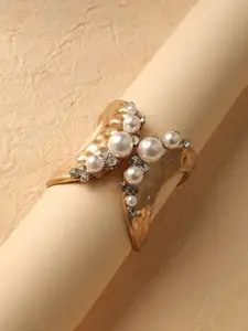 SOHI Women Gold-Toned & White Pearls Gold-Plated Kada Bracelet