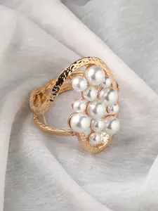 SOHI Women Gold-Toned & White Pearls Gold-Plated Kada Bracelet