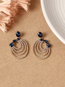 SOHI Gold-Plated Stone Studded Contemporary Drop Earrings