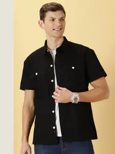 Thomas Scott Men Black Smart Boxy Opaque Casual Shirt