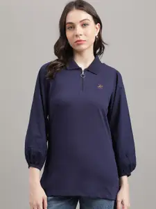 Beverly Hills Polo Club Shirt Collar Puff Sleeves Top