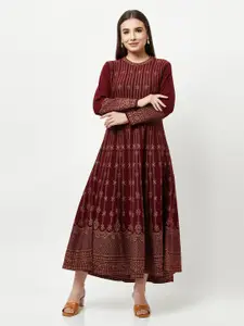 Knitstudio Ethnic Motifs Printed Pure Woollen A-Line Ethnic Dress