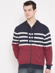 Austin wood Striped Long Sleeves Fleece Hood Front-Open Sweatshirt