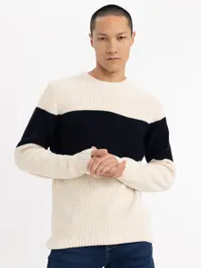 DeFacto Colourblocked Cable Knit Acrylic Pullover Sweater