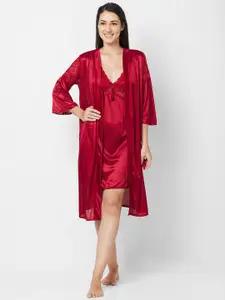 NOIRA Self Design Sleeveless Nightdress & Robe