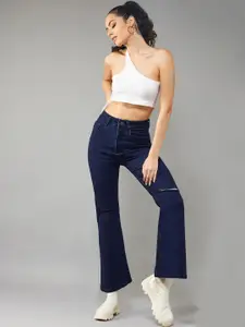 DOLCE CRUDO Women Navy Blue Bootcut High-Rise Stretchable Jeans