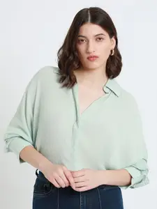 DL Woman Oversized Spread Collar Cotton Casual Shirt