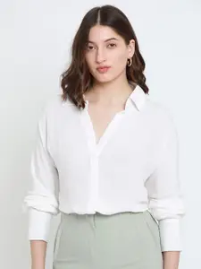 DL Woman Self Design Raglan Sleeves Oversized Casual Shirt