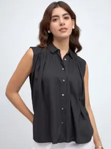 DL Woman Sleeveless Gathered Relaxed Casual Shirt