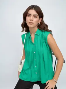 DL Woman Sleeveless Gathered Modal Casual Shirt
