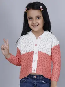 JoE Hazel Girls Open Knit Self Design Hooded Cardigan Sweater