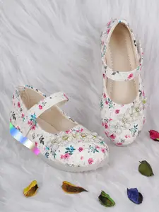 BAESD Girls White Printed Party Ballerinas with Laser Cuts Flats