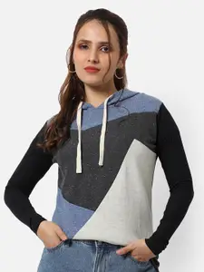 Campus Sutra Women Multicoloured Colourblocked Hooded Sweatshirt