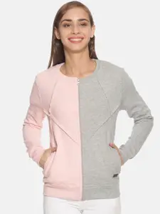 Campus Sutra Women Grey Colourblocked Sweatshirt
