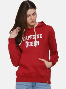 Campus Sutra Women Red Printed Hooded Sweatshirt