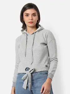 Campus Sutra Women Grey Hooded Sweatshirt