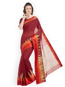 Kvsfab Red & Multicoloured Silk Cotton Woven Design Saree