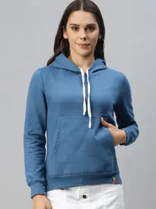 Campus Sutra Women Blue Hooded Sweatshirt
