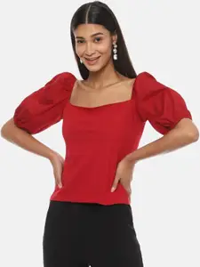 Campus Sutra Square Neck Puff Sleeves Regular Top