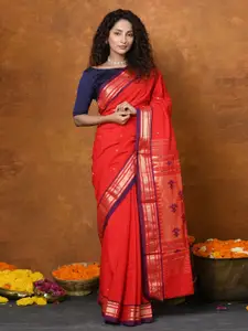 Very Much Indian Red Pure Cotton Paithani Saree