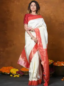 Very Much Indian White Pure Silk Paithani Saree
