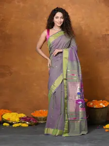 Very Much Indian Purple Pure Cotton Paithani Saree