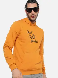 Campus Sutra Men Mustard Hooded Sweatshirt