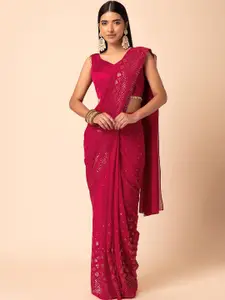 Indya Luxe Pink Poly Georgette Saree