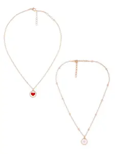 AMI Set Of 2 Gold-Plated Enamelled Tiny Heart Pendant Minimal Chain