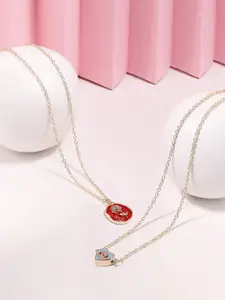 AMI Set Of 2 Gold-Plated Enamelled Pendant & Chain