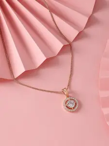AMI Rose Gold-Plated CZ-Studded Circular-Charm Pendant With Chain