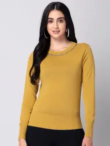 FabAlley Yellow Embellished Long Sleeves Pullover