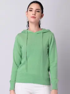 FabAlley Women Green Hooded Sweatshirt