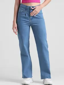 ONLY Women Blue Wide Leg High-Rise Light Fade Stretchable Jeans