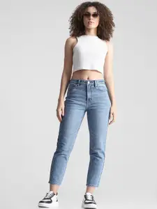 ONLY Women Mom Fit Heavy Fade High-Rise Cropped Stretchable Jeans